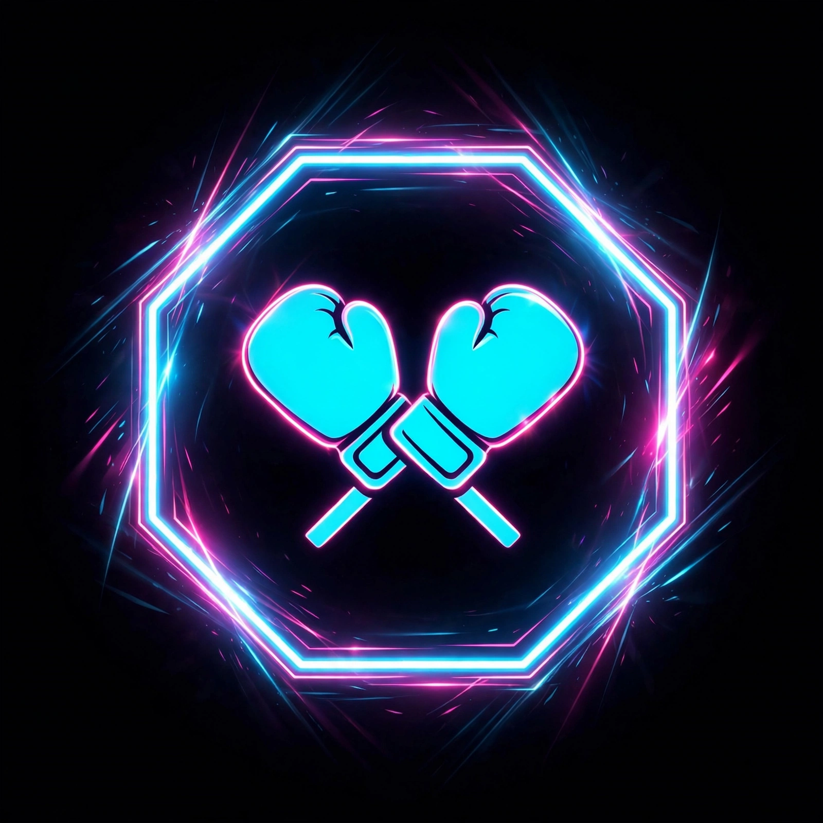 Neon crossed boxing gloves inside an octagon